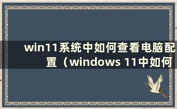 win11系统中如何查看电脑配置（windows 11中如何查看配置）